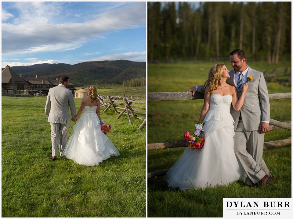 devils thumb ranch wedding bride and groom together in mountains