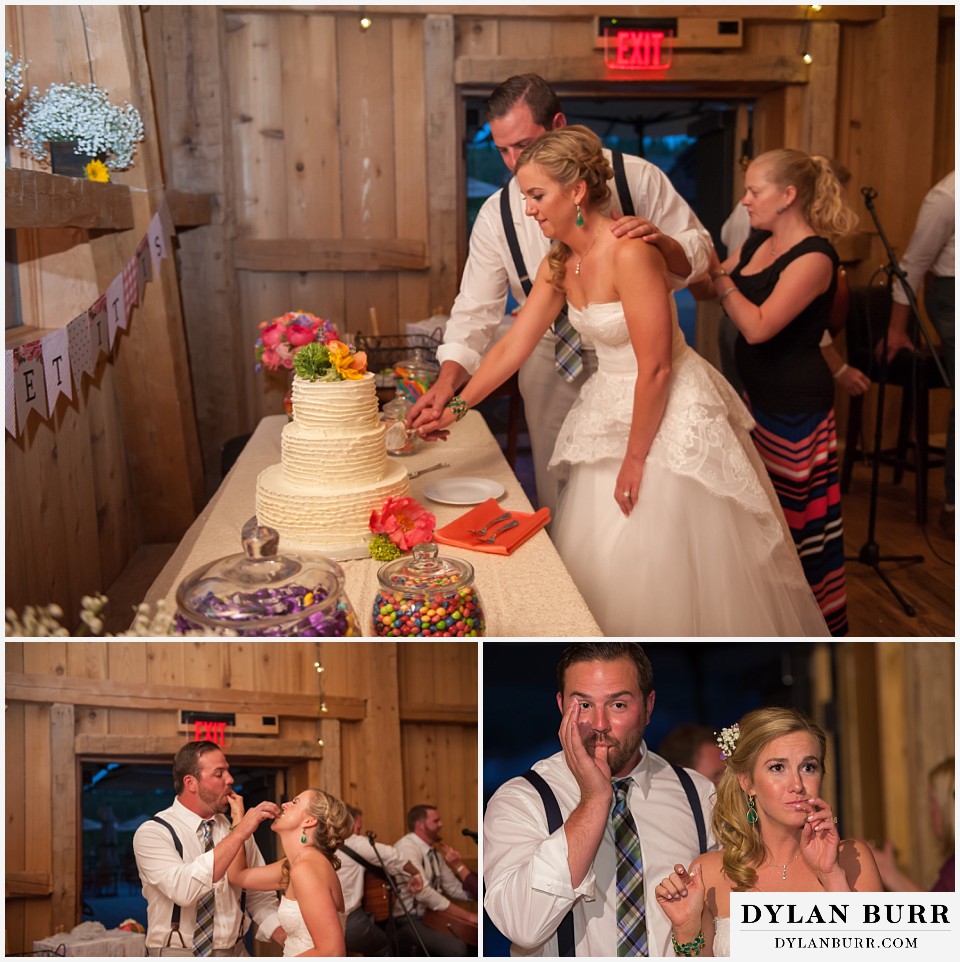 devils thumb ranch wedding bride and groom cutting cake