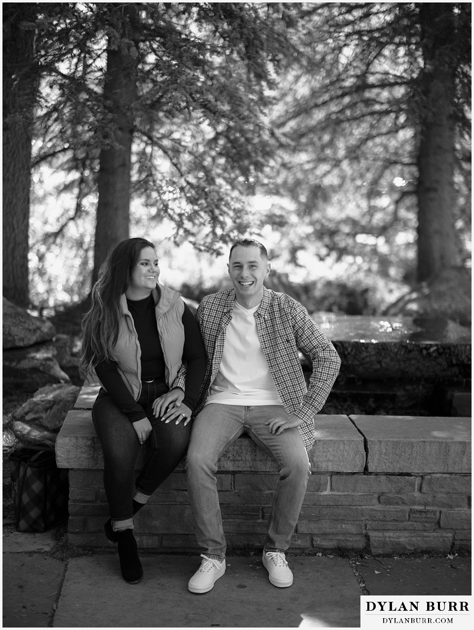 downtown estes park engagement photos black and white of a couple in love