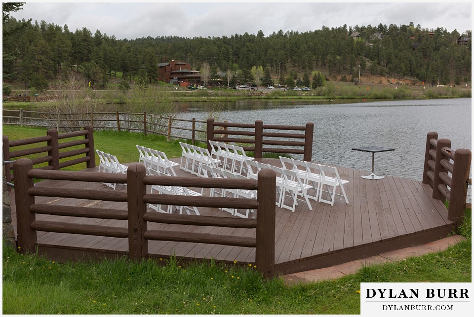Evergreen Lake House Wedding Ceremony site on the deck