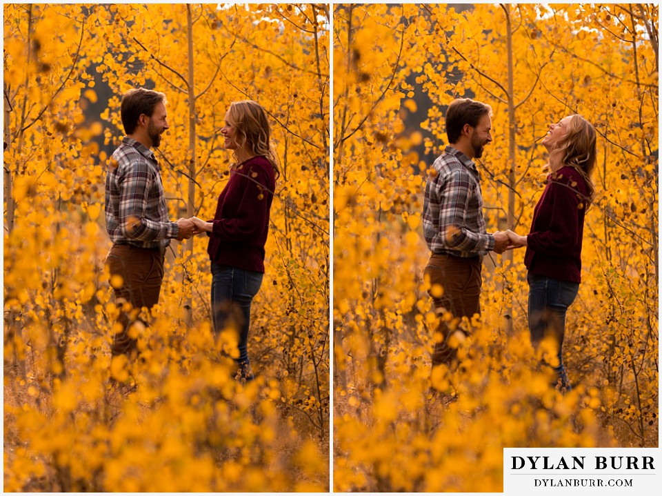 fall engagement photos in colorado couple laughing