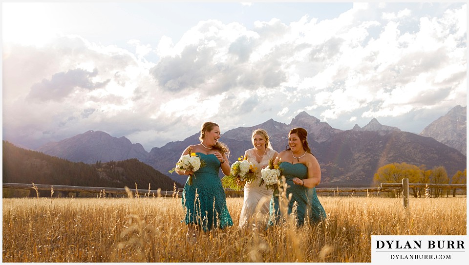 grand teton wedding fun bridal party photos bride