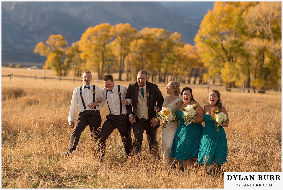 grand teton wedding fun bridal party photos