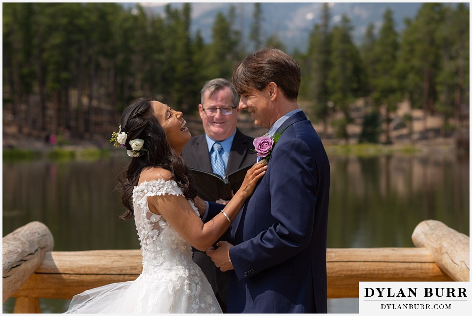 intimate wedding elopement sprague lake rocky mountain national park happy bride and groom