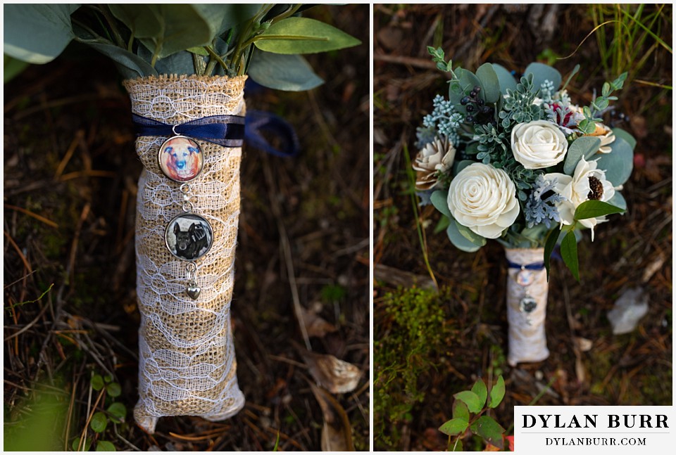 jackson lake lodge wedding grand tetons wyoming bridal bouquet with dog charms