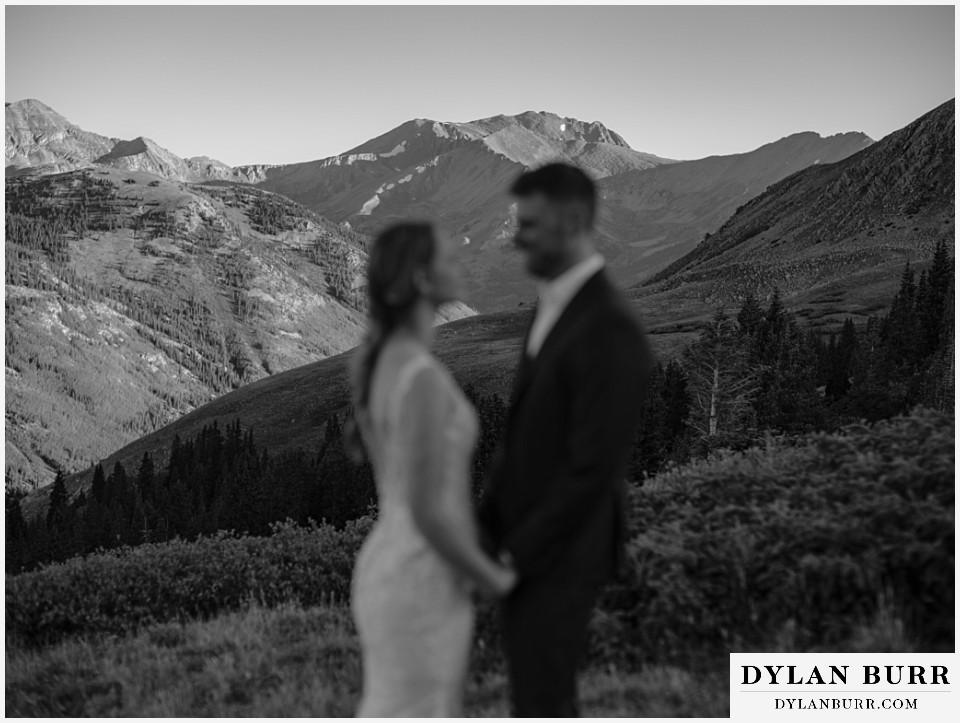 black and white of bride and groom mountain elopement in colorado