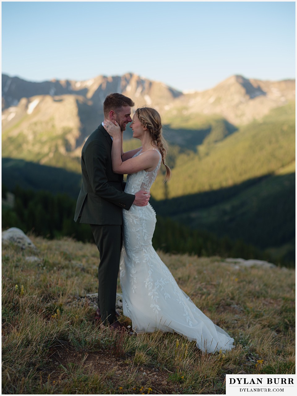 sunrise elopement wedding bride and groom so in love in the mountains