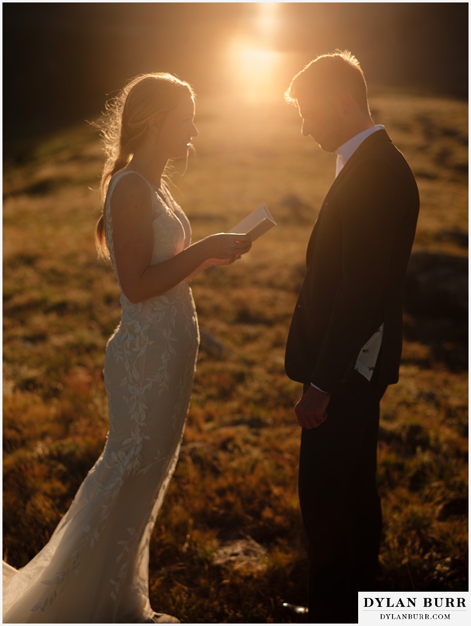 sunrise elopement wedding newlyweds together in the glow of the sun