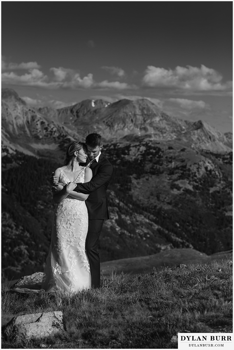sunrise elopement wedding bride and groom together on top of the mountains of colrado