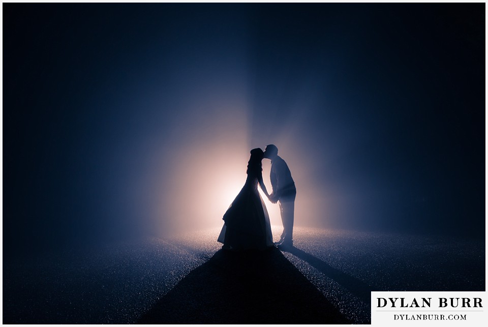lookout mountain wedding dramatic light portrait in fog