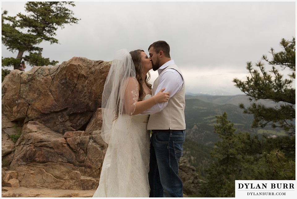 colorado mountain elopement lost gulch overlook wedding boulder co first kiss