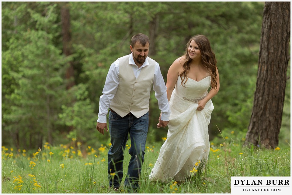 colorado mountain elopement lost gulch overlook wedding boulder co walking in grass
