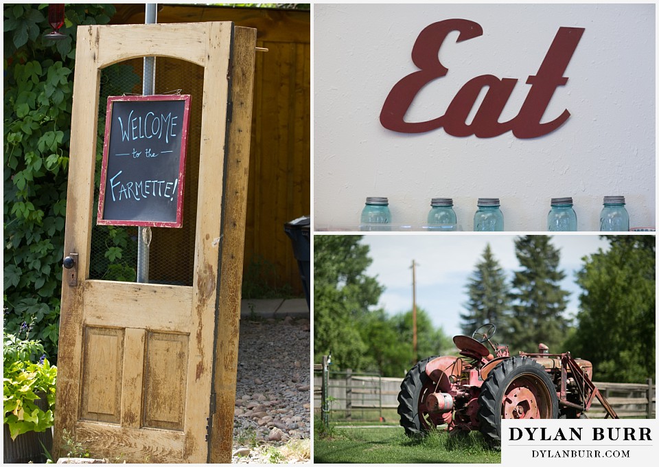 lyons farmette wedding venue details sign and tractor