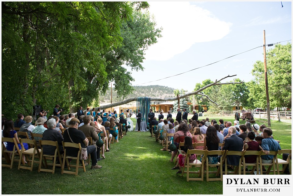 lyons farmette wedding wide view of ceremony on lawn