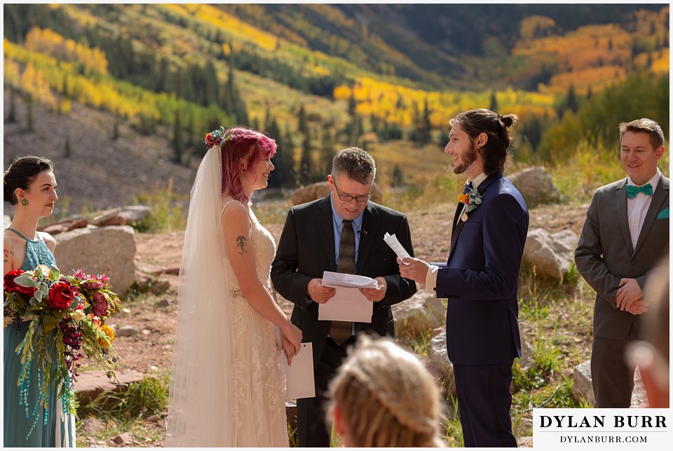 maroon bells wedding aspen colorado mountain wedding groom saying vows