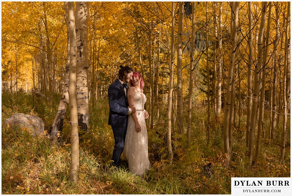 maroon bells wedding aspen colorado mountain wedding bride and groom together in fall color