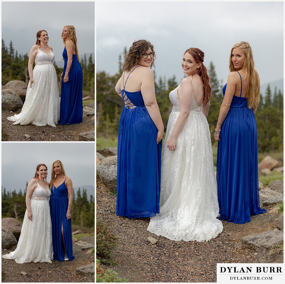 mount blue sky elopement wedding bride and bridesmaids