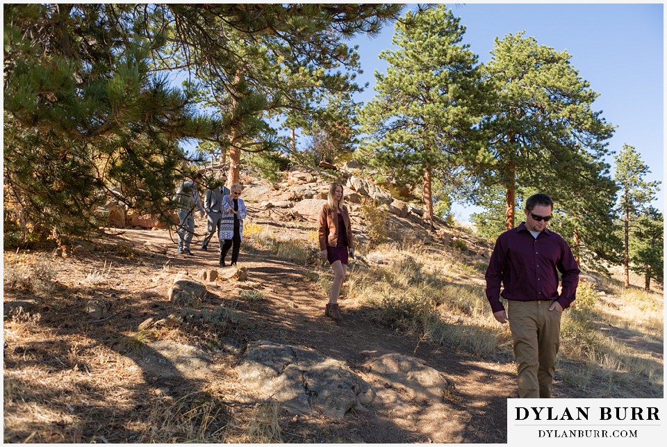 rocky mountain national park elopement wedding family walking down to ceremony site