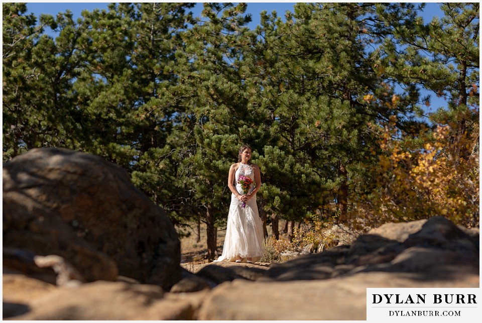rocky mountain national park elopement wedding bride waiting to enter ceremony