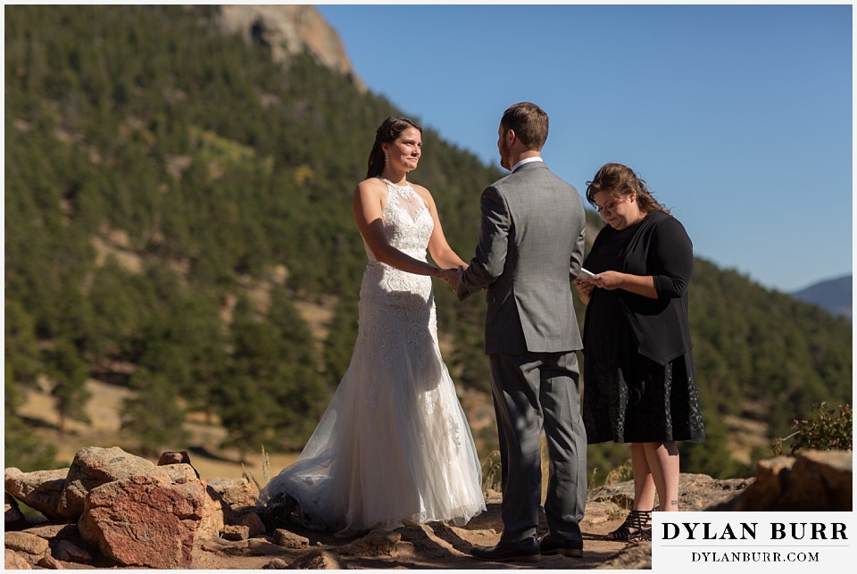 rocky mountain national park elopement wedding bride looking at groom with so much love