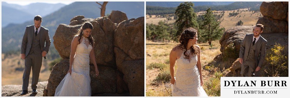 rocky mountain national park elopement wedding walking together in mountain valley