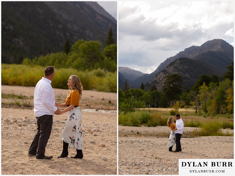 rocky mountain national park elopement wedding bride and groom dancing in valley