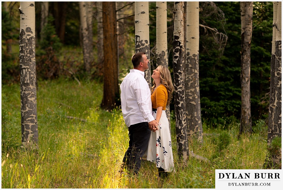 rocky mountain national park elopement wedding bride and groom close in aspen trees