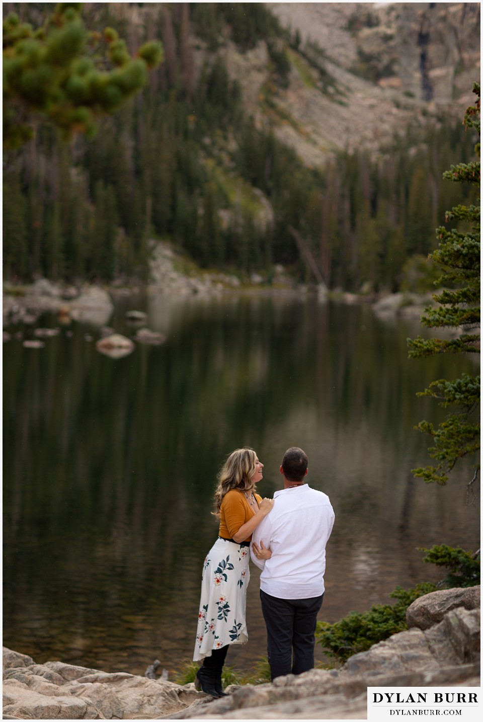 rocky mountain national park elopement wedding newlyweds at high alpine lake