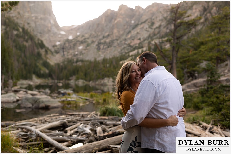 rocky mountain national park elopement wedding couple hugging in mountains