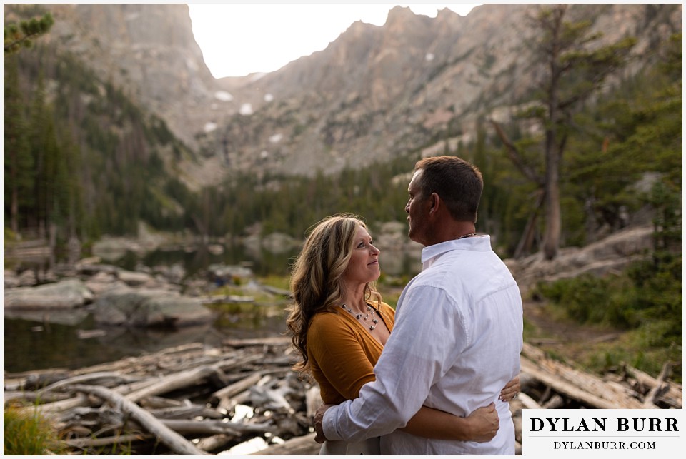 rocky mountain national park elopement wedding couple looking at each other lovingly