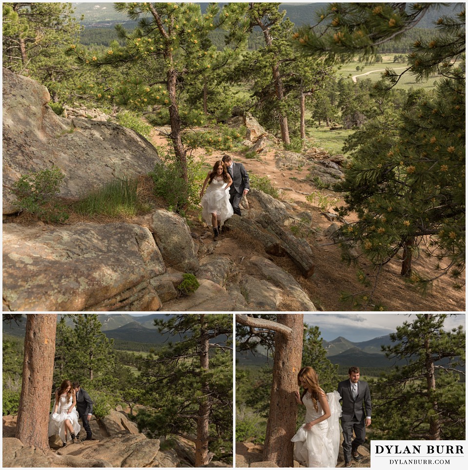 rocky mountain national park elopement wedding rmnp hiking in wedding dress