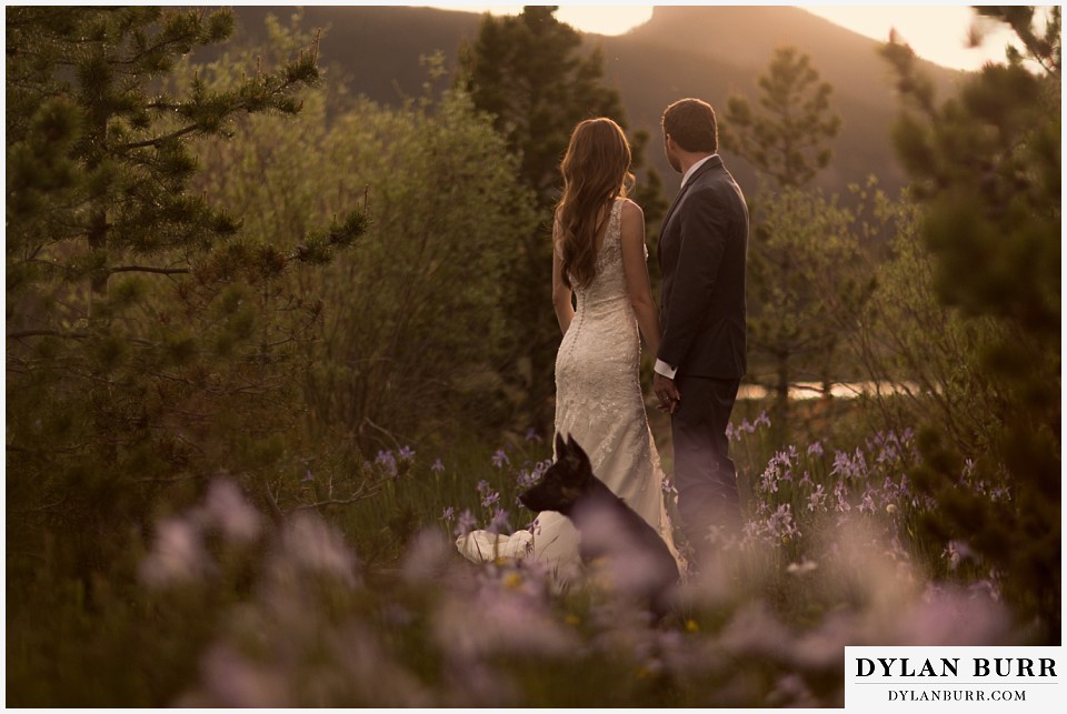 rocky mountain national park elopement wedding rmnp wedding couple looking back at lake