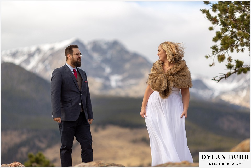 rocky mountain national park wedding elopement bride and groom high up in mountains