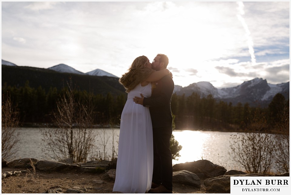 rocky mountain national park wedding elopement first kiss