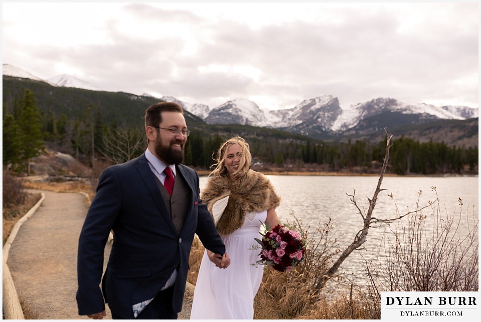 rocky mountain national park wedding elopement bride and groom laughing and so happy looking