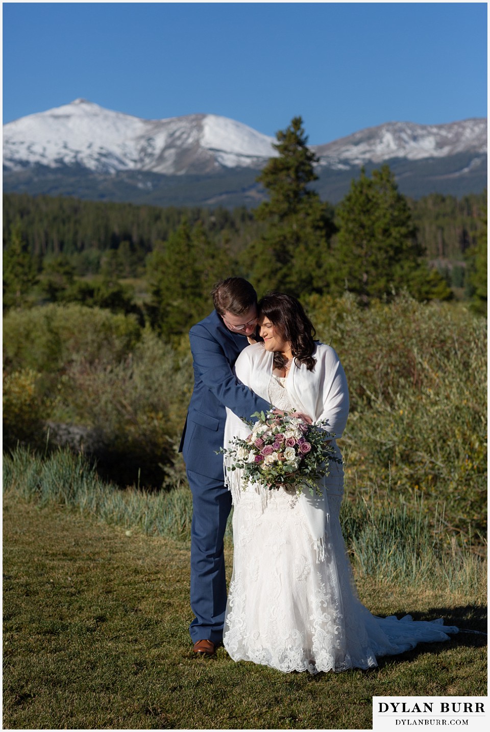 mountain bride and groom in close