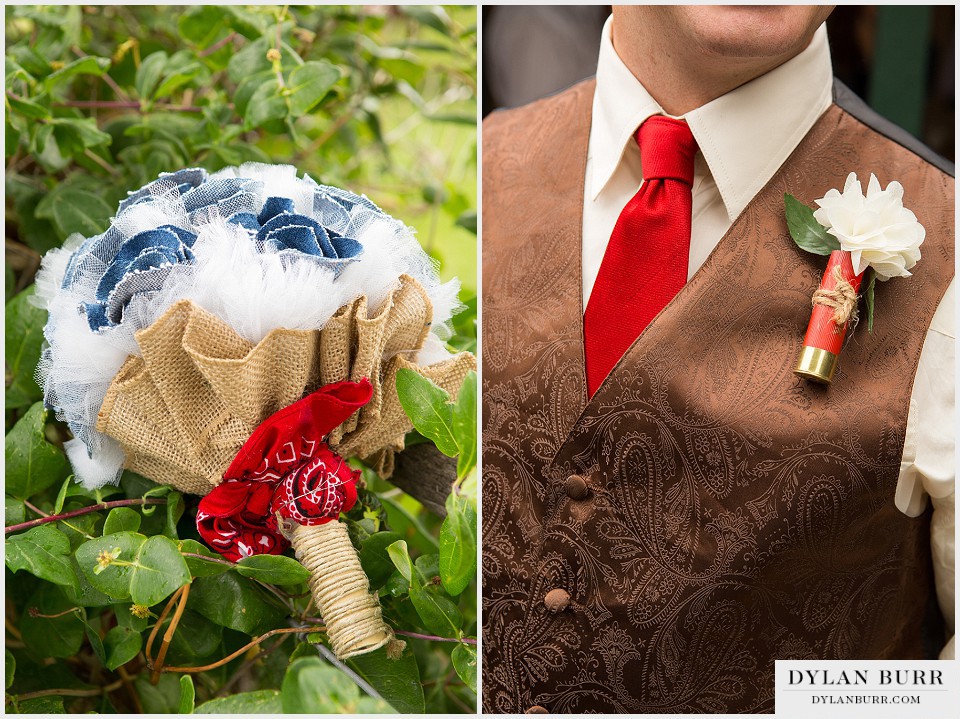 outdoor rustic colorado wedding shotgun boutineer bandana boquet montrose