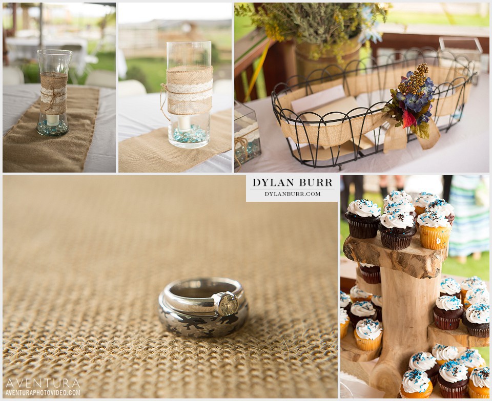 rustic outdoor colorado wedding camo ring cupcakes centerpieces montrose