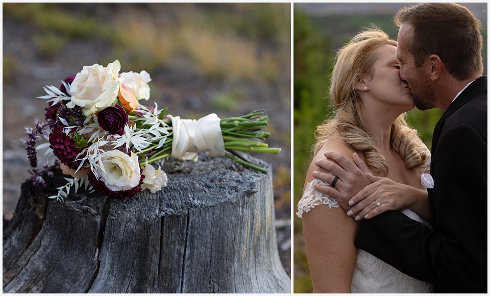 silverthorne elopement wedding bouquet and rings