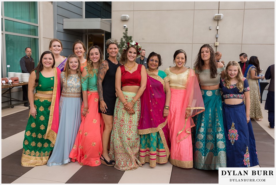 hyatt regency downtown denver indian wedding garba bride and bridesmaids and both mothers