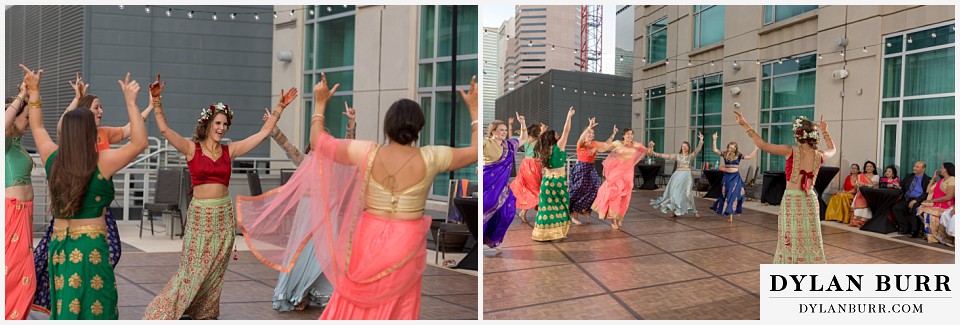 hyatt regency downtown denver indian wedding garba bride and bridesmaids dancing