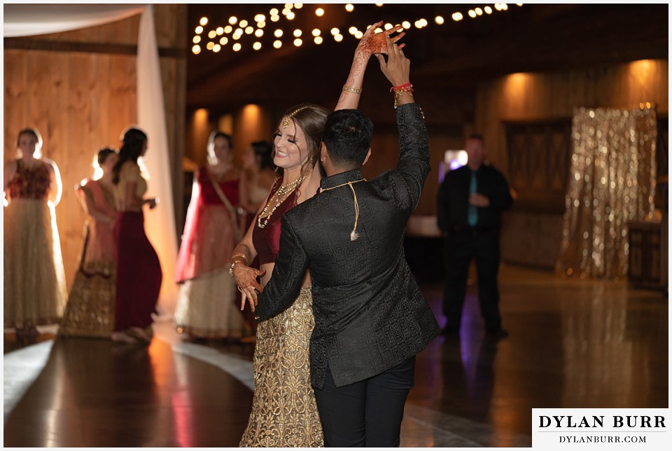 spruce mountain ranch wedding indian wedding bride and groom first dance