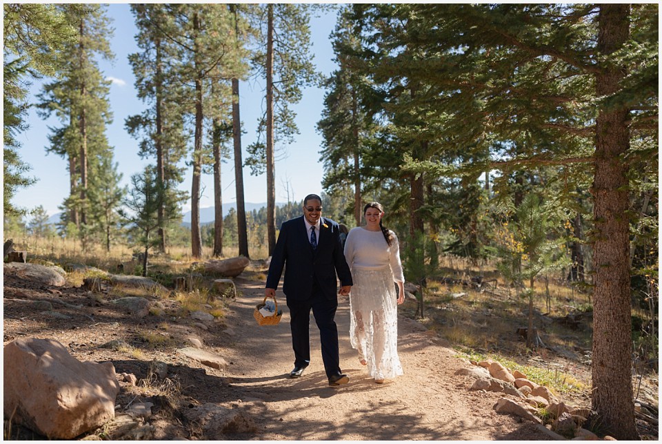 staunton state park colorado elopement wedding walking together down trail
