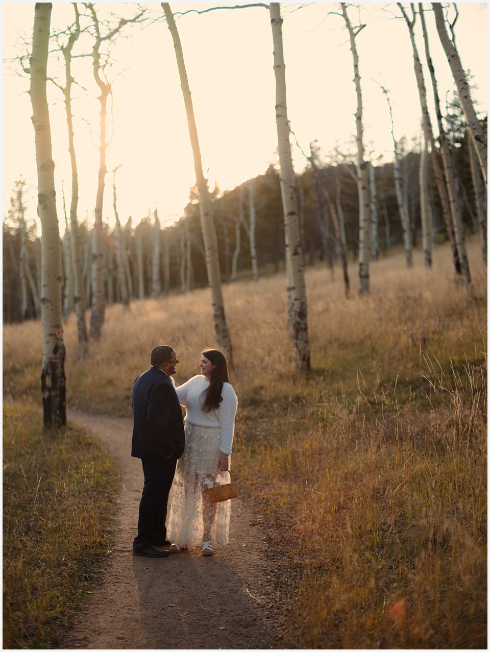 staunton state park colorado elopement wedding sunset view in aspen trees