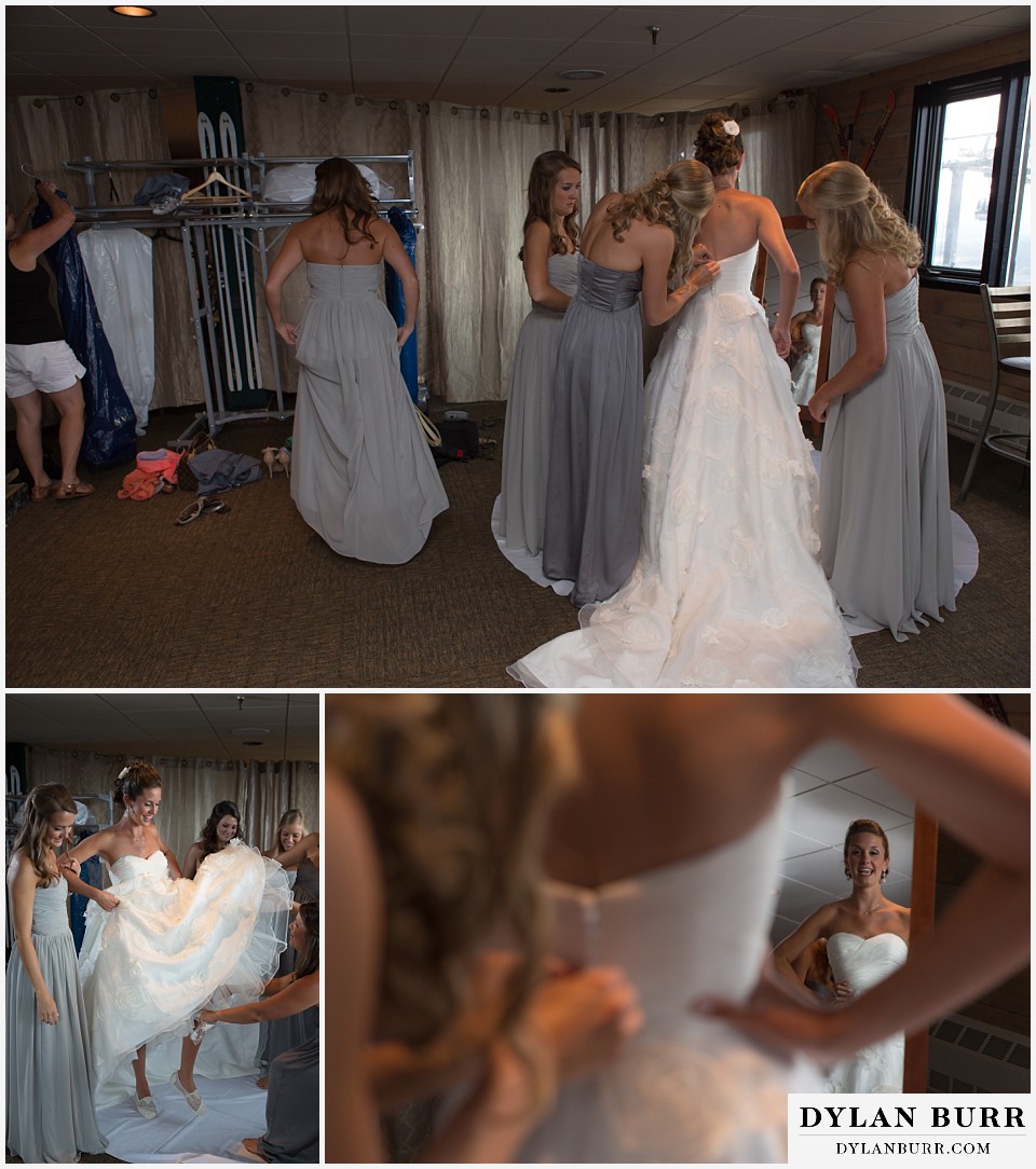 steamboat mountain weddings colorado bride getting into dress