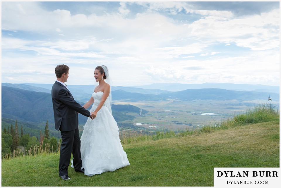 steamboat mountain weddings colorado bride and groom standing on top of mountain