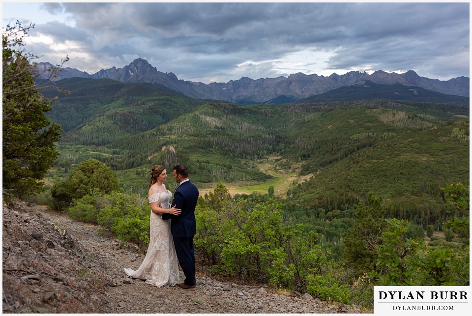 telluride colorado elopement wedding adventure bride and groom sharing a moment in mountains