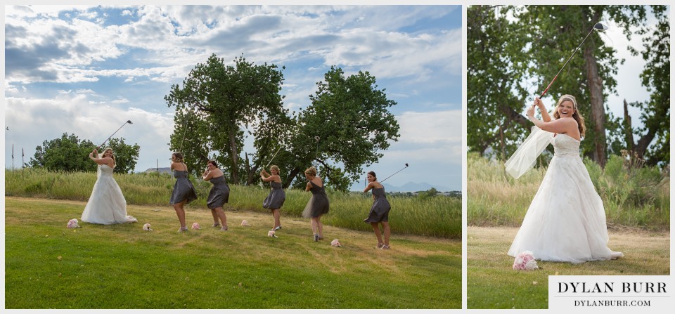 denver wedding photographer vista at applewood bridesmaids golfing