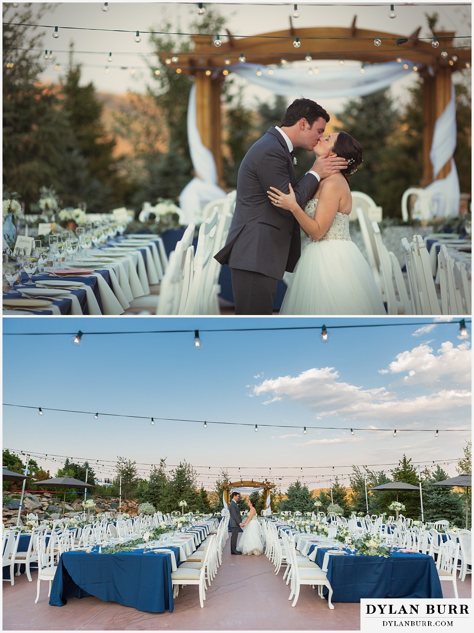 willow ridge manor wedding bride and groom kissing near reception tables