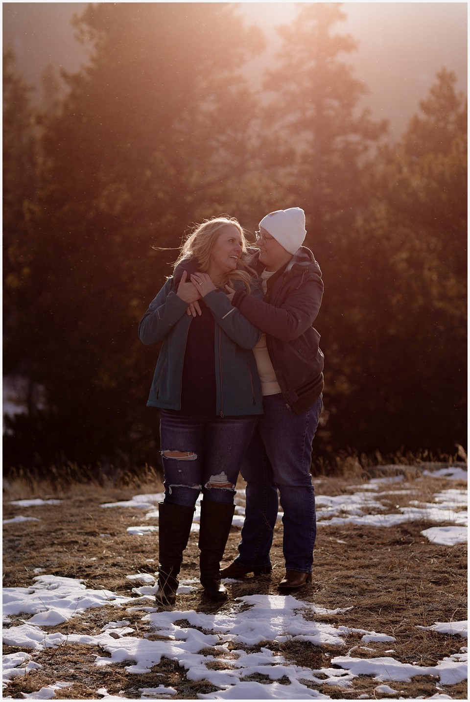 engagement photos sunset photos in the snow